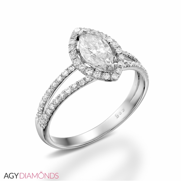 Picture of 0.90 Total Carat Halo Engagement Marquise Diamond Ring